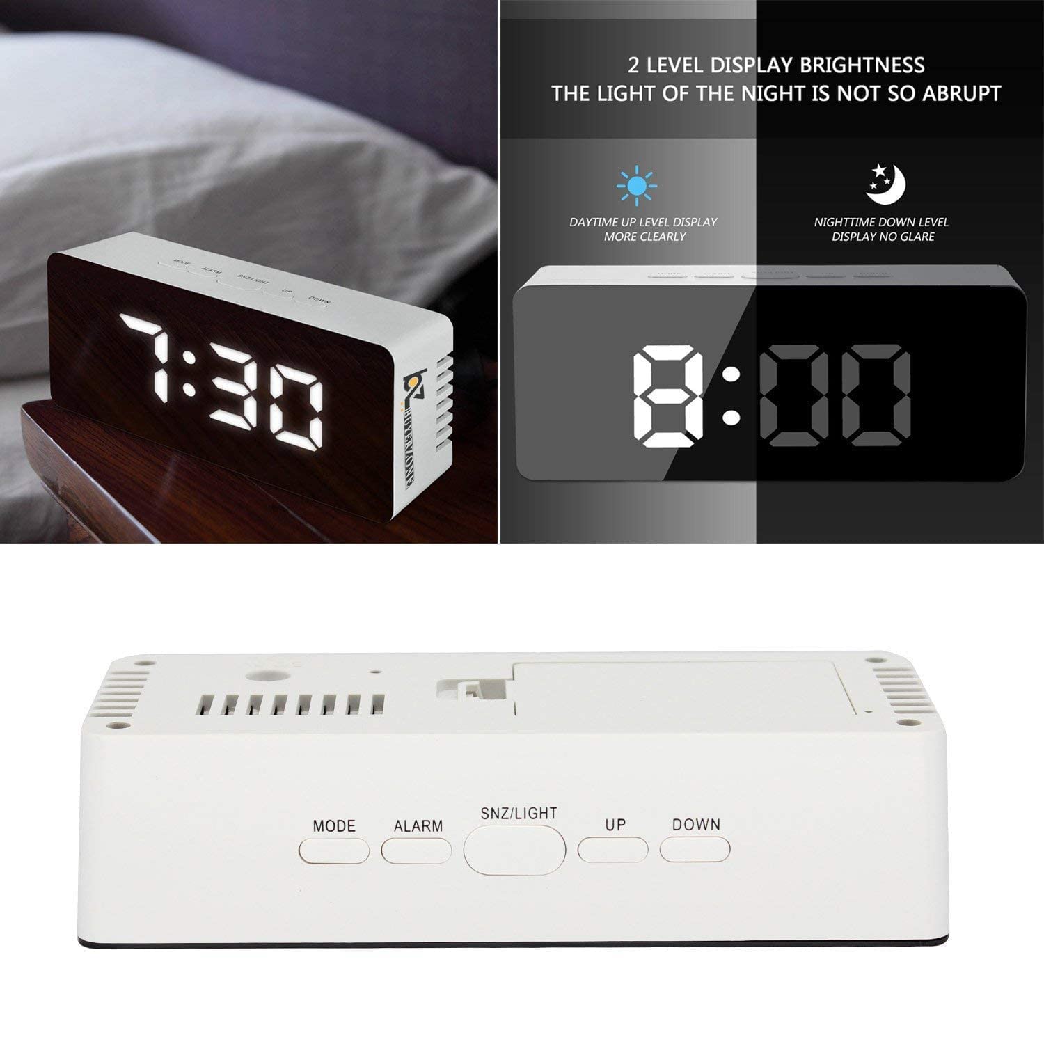 Digital Mirror Clock, Alarm Clock Table Office Clock