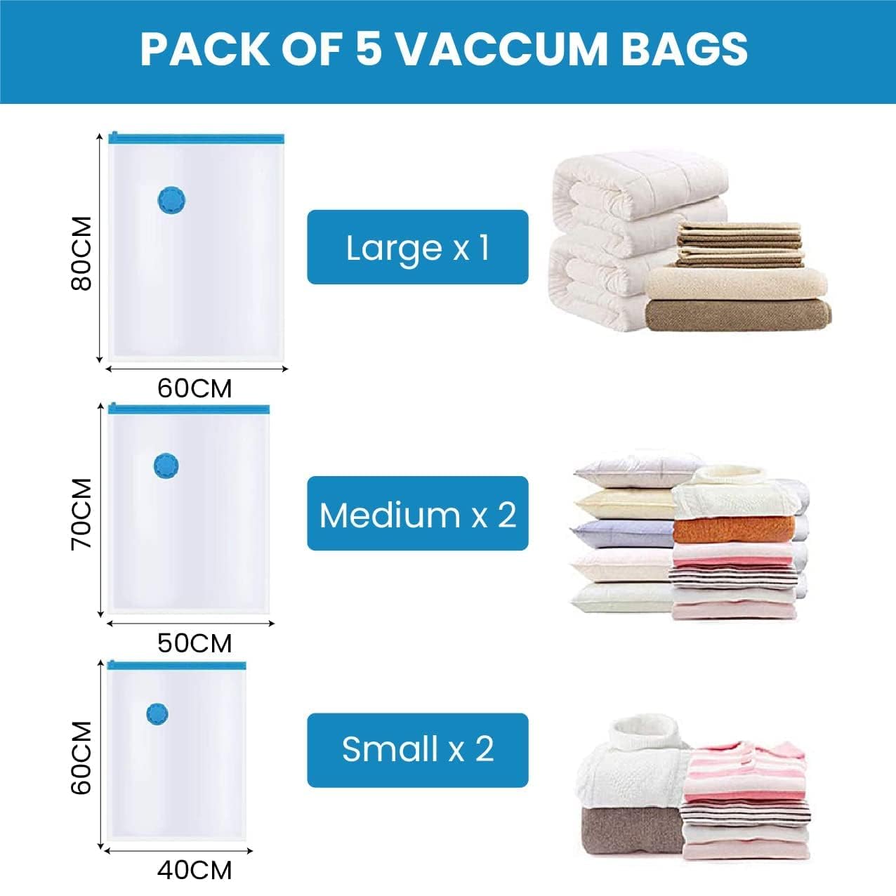 Packing vacuum bags with pump.