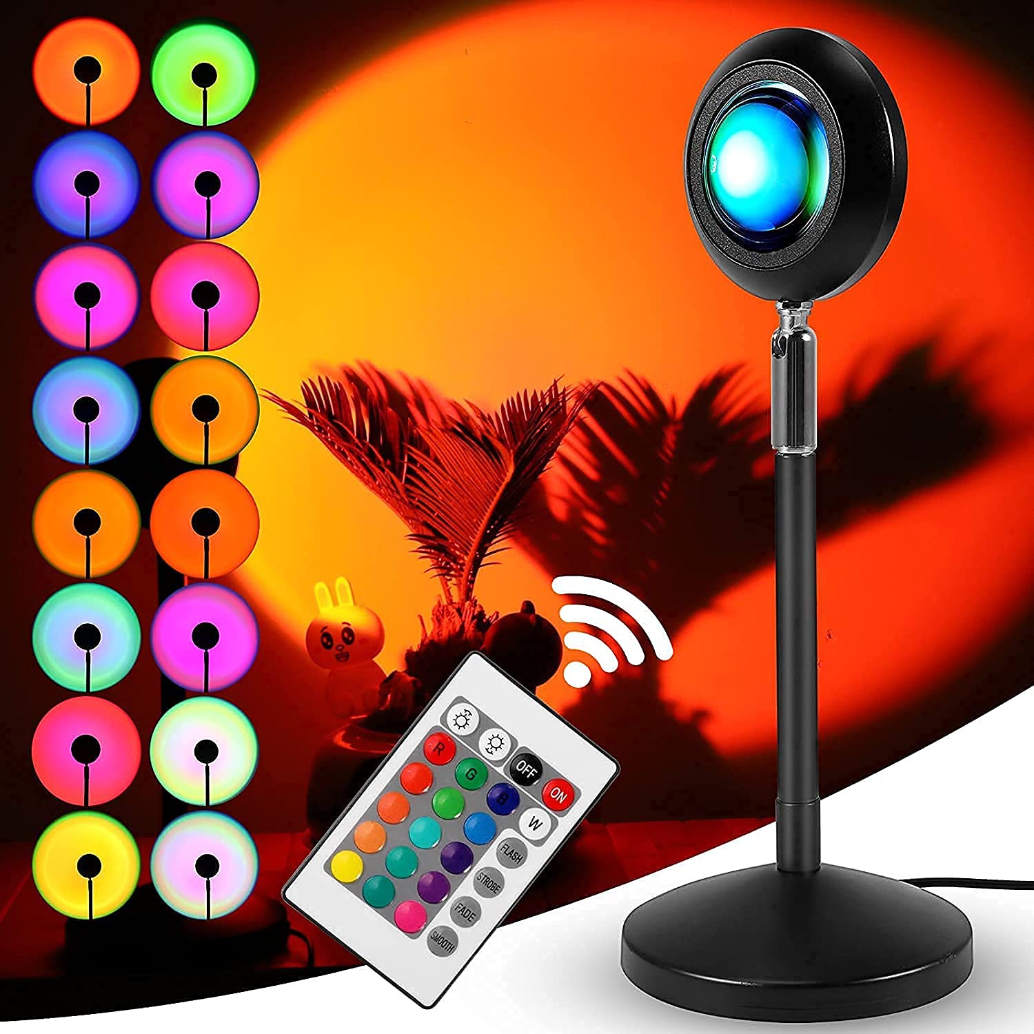 Sunset Projection Lamp, 360 Degree Rotation Sunset Light, 16 Colors LED Projector Night Light Rainbow Lamp , Control for Home Decor Photography Selfie askddeal.com