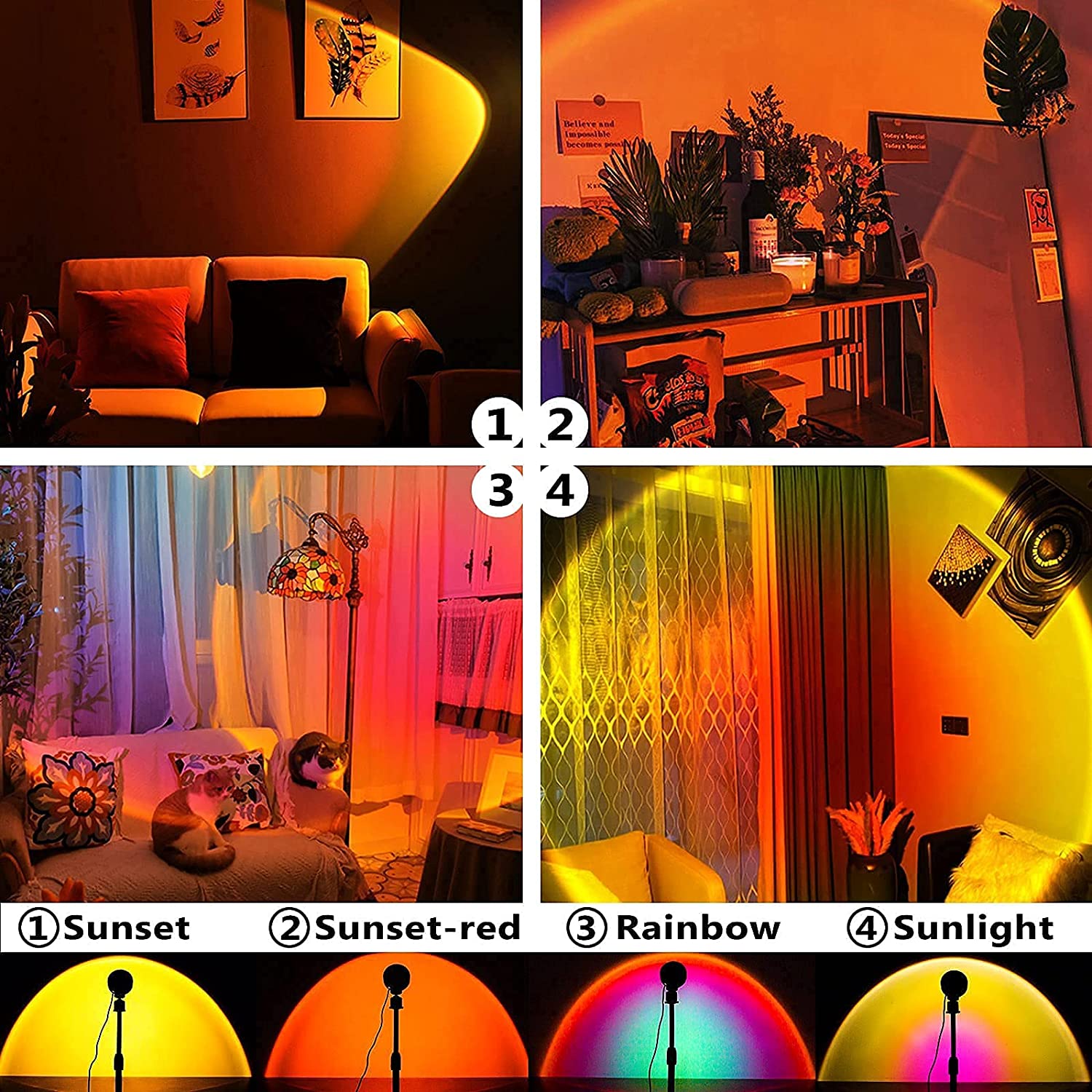 Sunset Projection Lamp, 360 Degree Rotation Sunset Light, 16 Colors LED Projector Night Light Rainbow Lamp , Control for Home Decor Photography Selfie askddeal.com